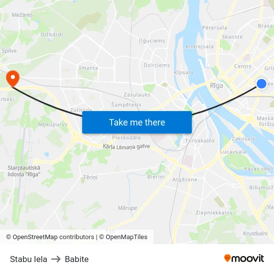 Stabu Iela to Babite map