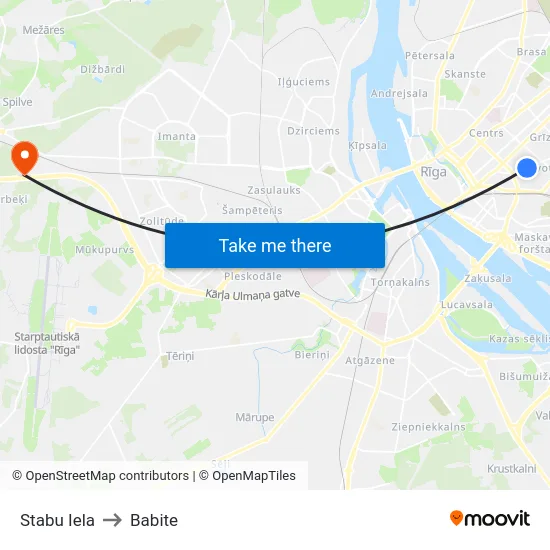 Stabu Iela to Babite map