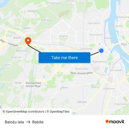 Baložu Iela to Babite map