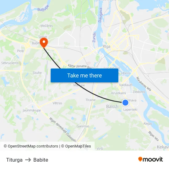 Titurga to Babite map