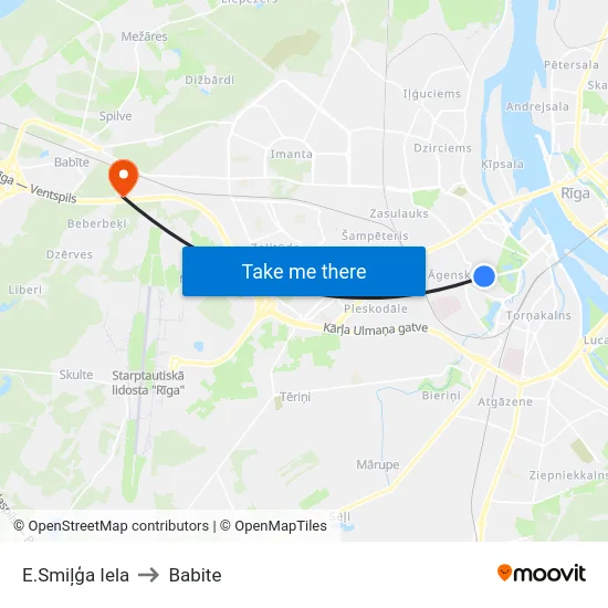 E.Smiļģa Iela to Babite map