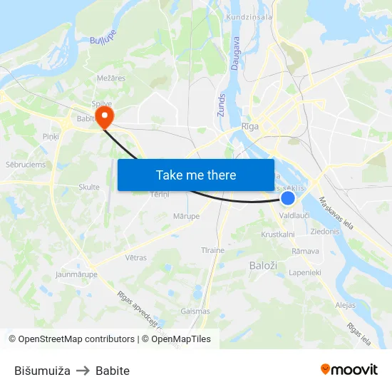 Bišumuiža to Babite map