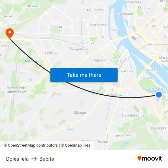 Doles Iela to Babite map