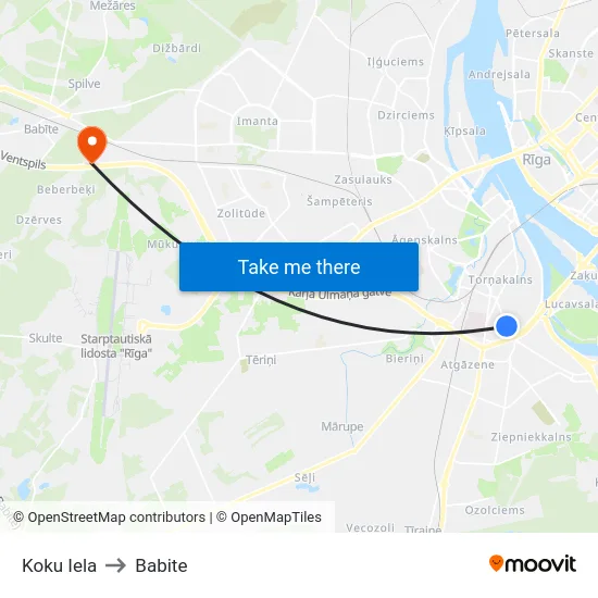 Koku Iela to Babite map