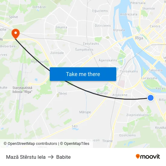 Mazā Stērstu Iela to Babite map