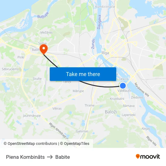 Piena Kombināts to Babite map