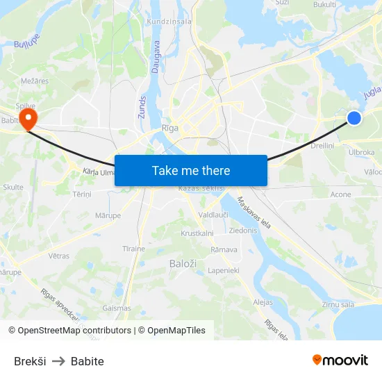 Brekši to Babite map