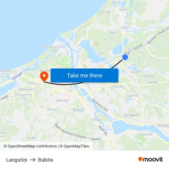 Langstiņi to Babite map