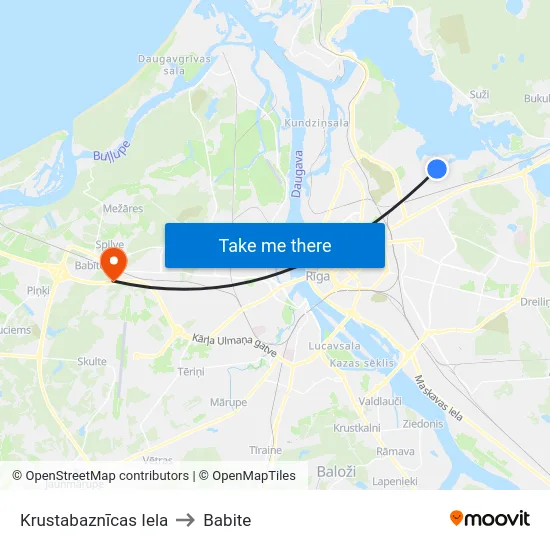 Krustabaznīcas Iela to Babite map