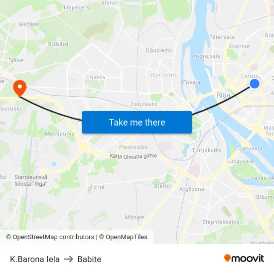 K.Barona Iela to Babite map