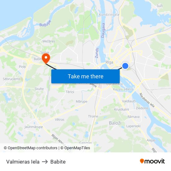 Valmieras Iela to Babite map