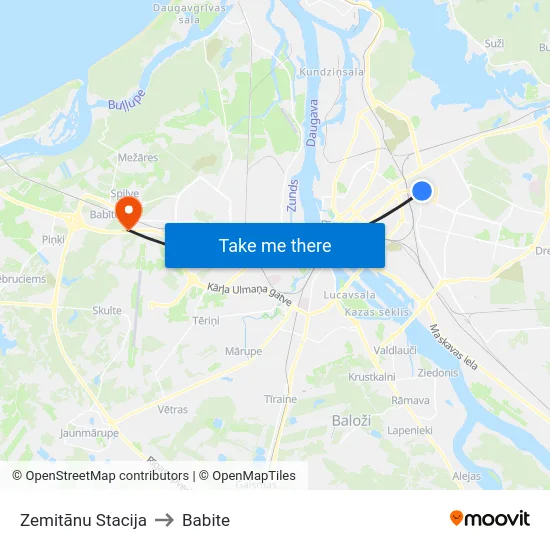 Zemitānu Stacija to Babite map