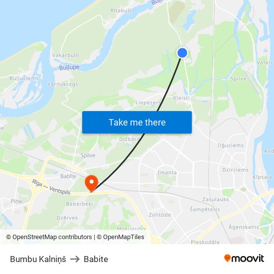 Bumbu Kalniņš to Babite map