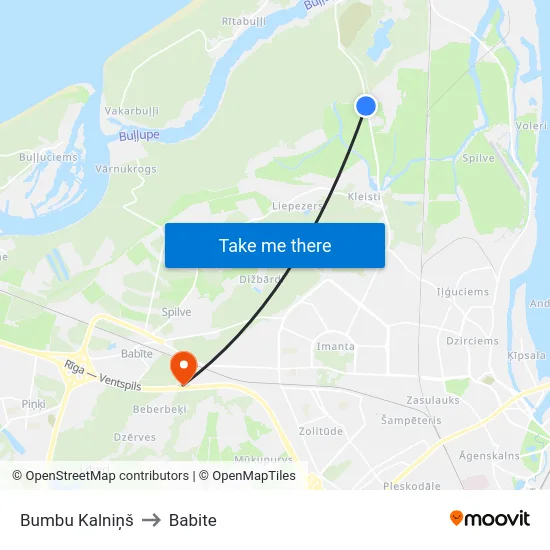 Bumbu Kalniņš to Babite map