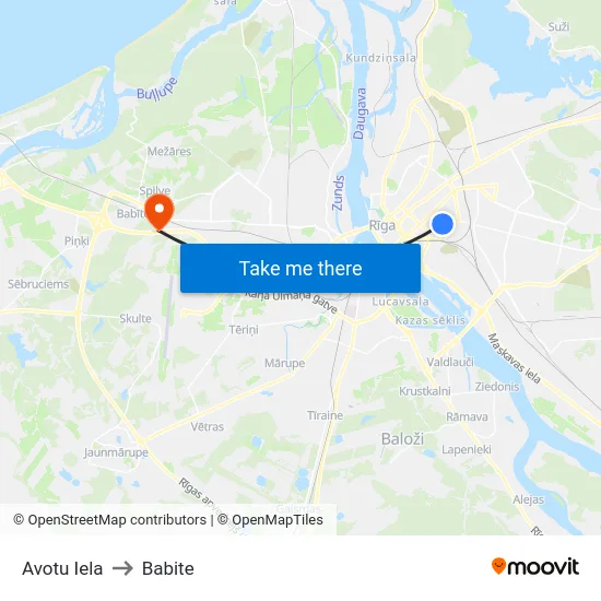 Avotu Iela to Babite map