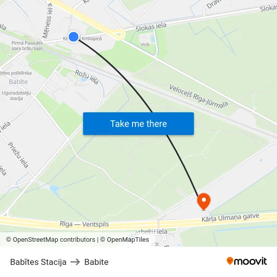 Babītes Stacija to Babite map