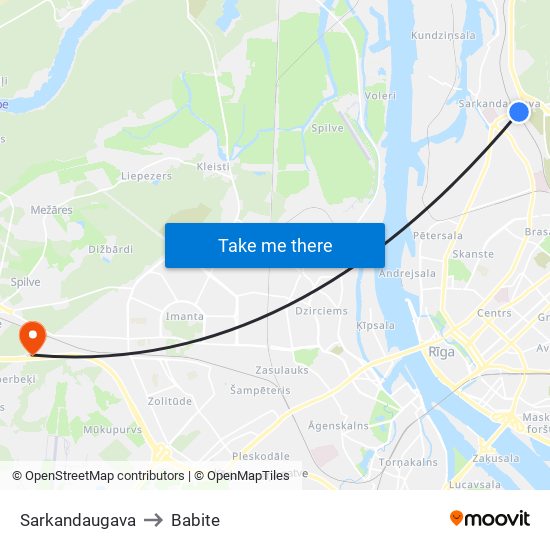 Sarkandaugava to Babite map