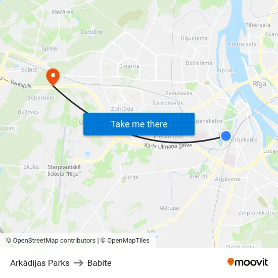 Arkādijas Parks to Babite map