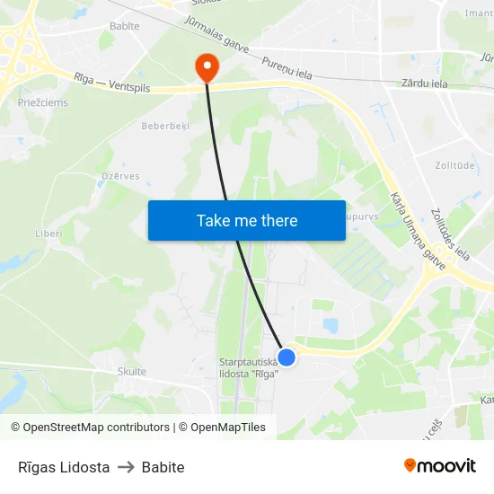 Rīgas Lidosta to Babite map