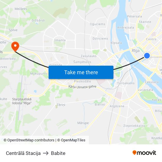 Centrālā Stacija to Babite map