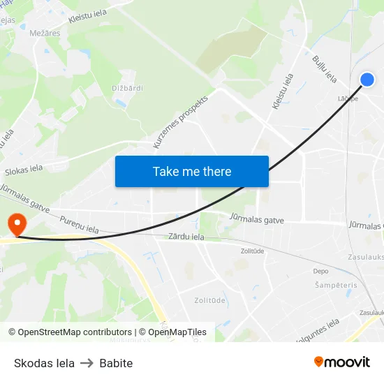 Skodas Iela to Babite map