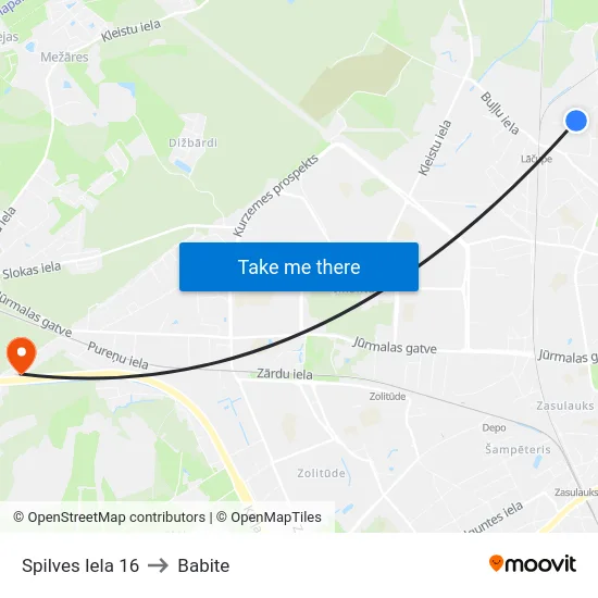Spilves Iela 16 to Babite map