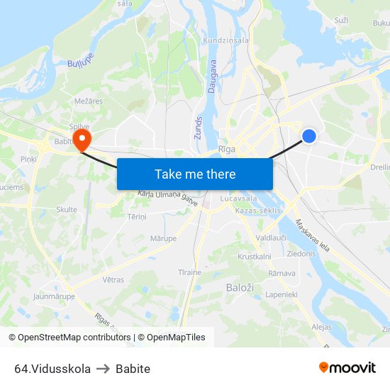 64.Vidusskola to Babite map