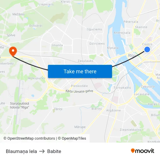 Blaumaņa Iela to Babite map