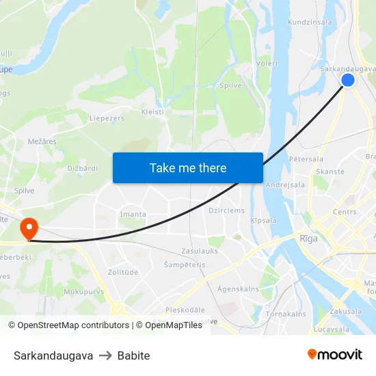 Sarkandaugava to Babite map