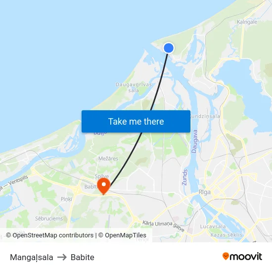 Mangaļsala to Babite map