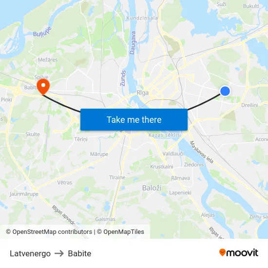 Latvenergo to Babite map