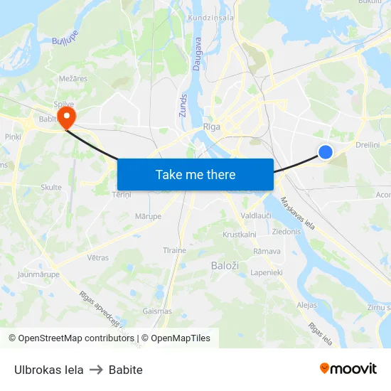 Ulbrokas Iela to Babite map