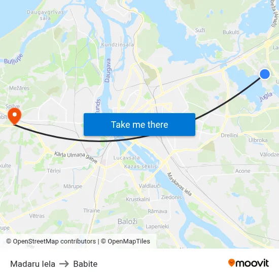 Madaru Iela to Babite map
