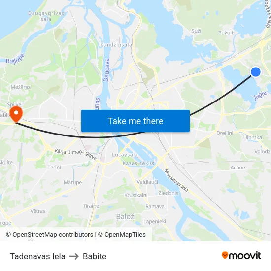 Tadenavas Iela to Babite map