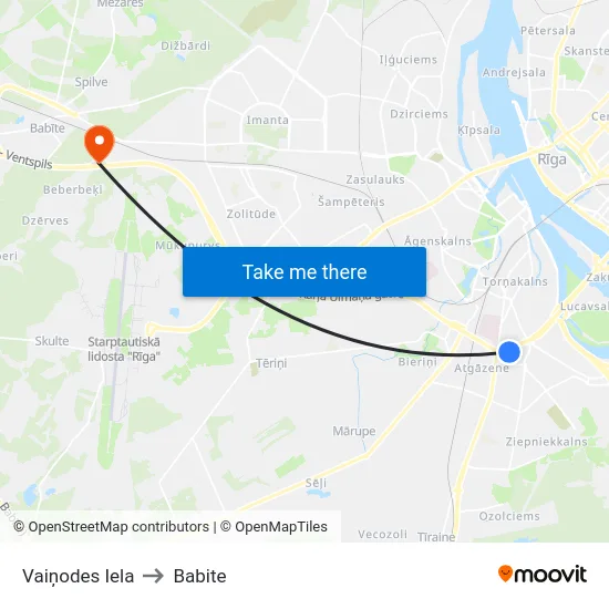 Vaiņodes Iela to Babite map