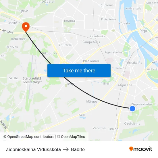 Ziepniekkalna Vidusskola to Babite map