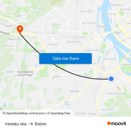 Valdeķu Iela to Babite map