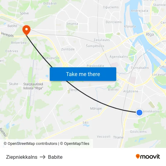Ziepniekkalns to Babite map