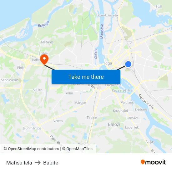 Matīsa Iela to Babite map
