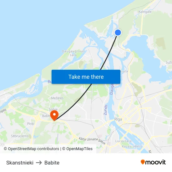 Skanstnieki to Babite map