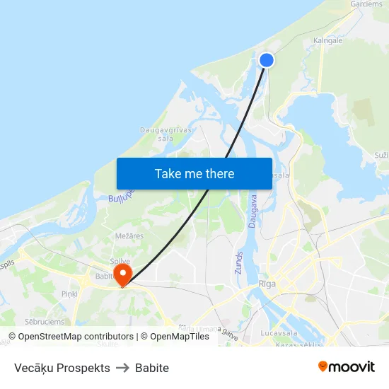 Vecāķu Prospekts to Babite map