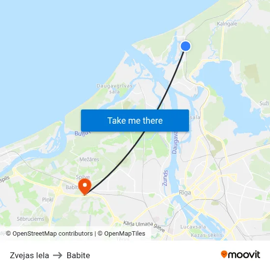 Zvejas Iela to Babite map