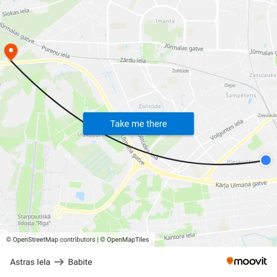 Astras Iela to Babite map