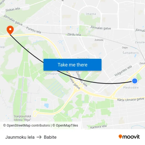 Jaunmoku Iela to Babite map