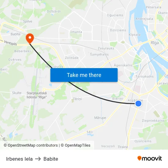 Irbenes Iela to Babite map