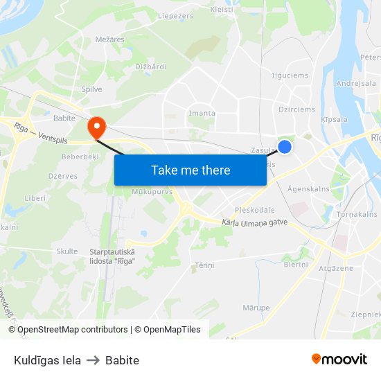 Kuldīgas Iela to Babite map