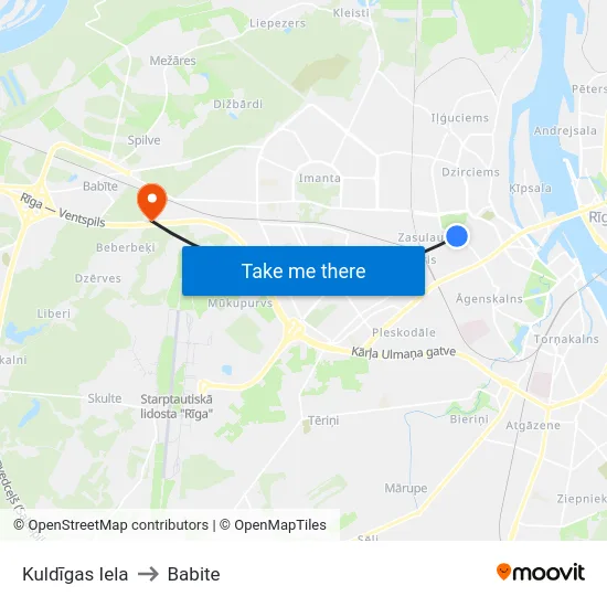 Kuldīgas Iela to Babite map