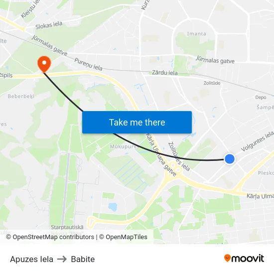 Apuzes Iela to Babite map