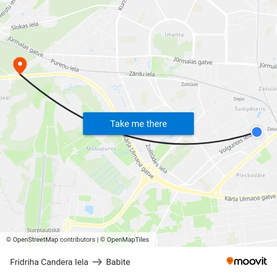 Fridriha Candera Iela to Babite map