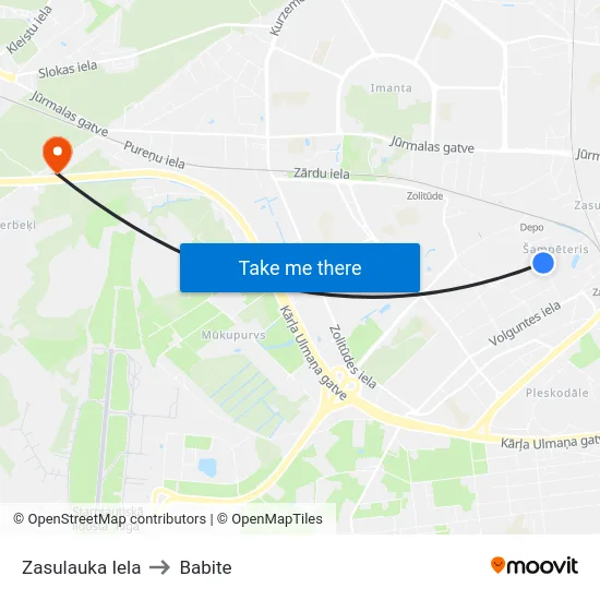 Zasulauka Iela to Babite map